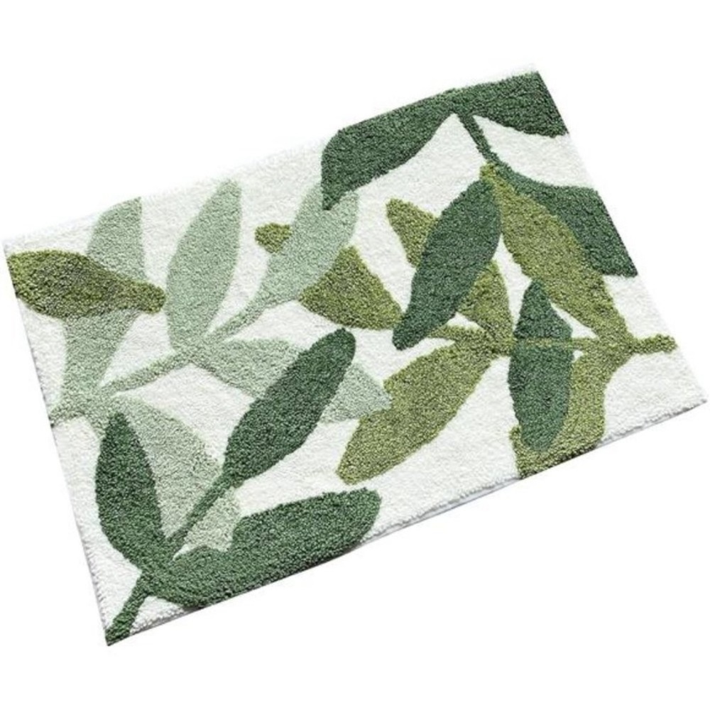 Bathroom Rugs-Green Bath Rug NonSlip Back Water Absorbent Leaves PlushMicrofiber